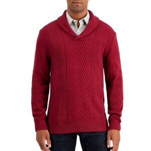 NEW! Club Room Men's Chunky Knit Shawl Neck Garnet Stone Red Sweater Knit Small